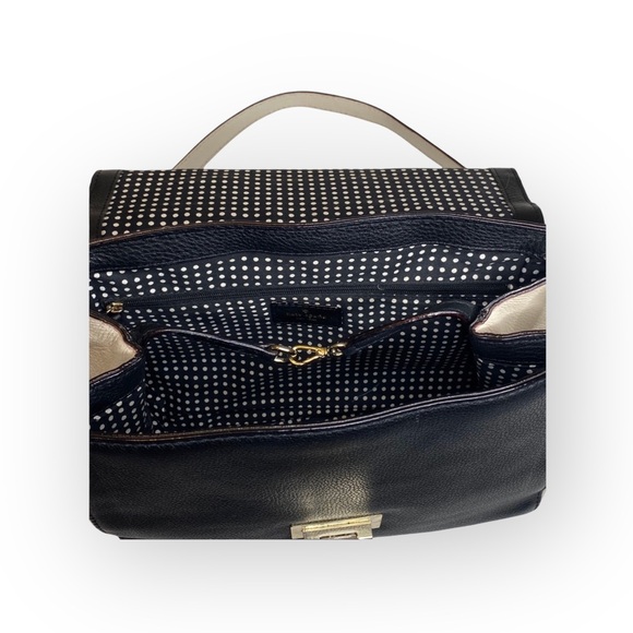 kate spade  Magnolia Park Large Colorblock Leather Satchel Bag  Black + Ivory - Picture 11 of 16